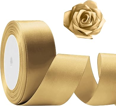 Flezoo 25 Yards Gold Satin Ribbon 1 1/2inch, Single Face Polyester Silk Fabric Hair String Ribbon for Craft, Flower Bouquets, Gift Wrapping, Wedding, Bow Making and Valentines Decoration