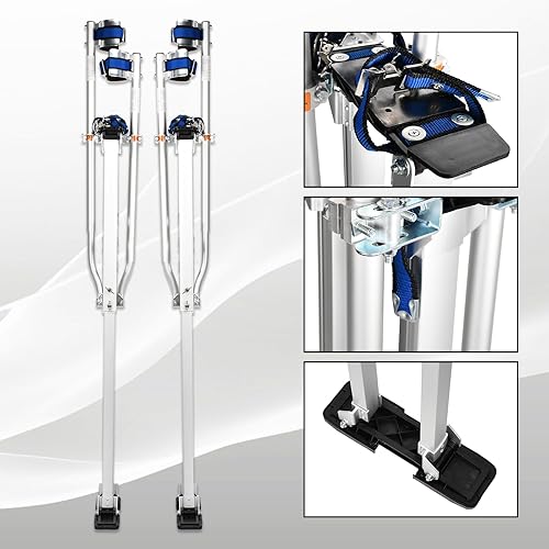 Miniatura 9 de Zancos para paneles de yeso de 48 a 64 pulgadas de altura ajustable, herramienta de aluminio para pintar y acabar ramas de poda, limpieza - azul (48