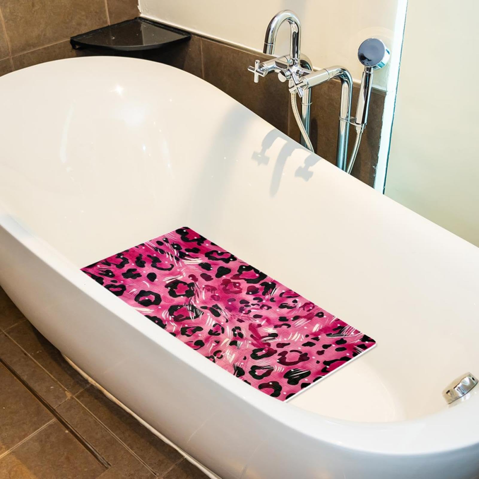 Tapis de bain de qualité supérieure - Antidérapant, facile à nettoyer et sans danger pour toute la famille - Imprimé léopard rose