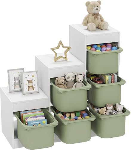 Meuble de Rangement pour Jouets 3 Niveaux 3-8 Ans Vert AIYAPLAY