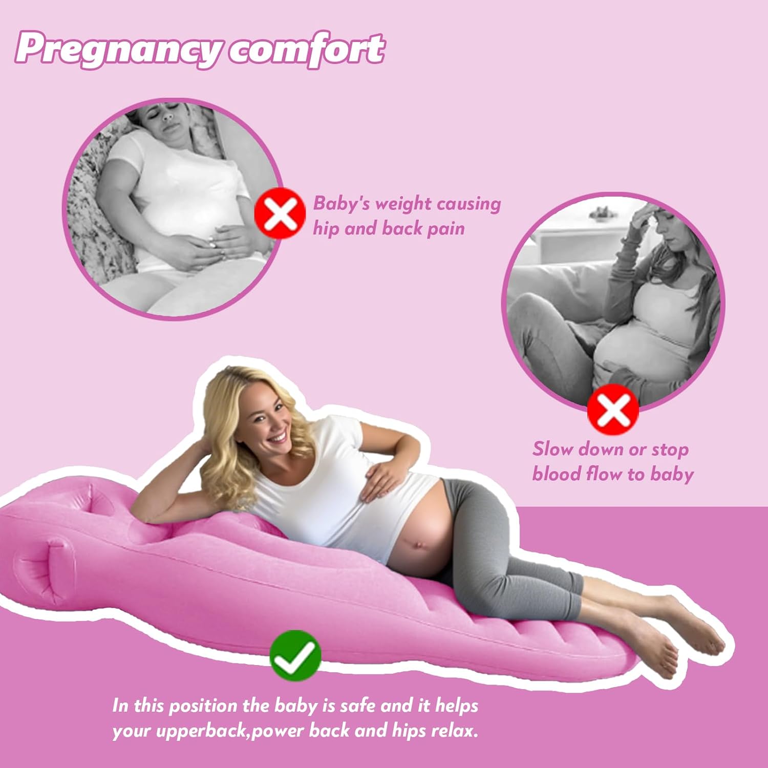Pregnancy Mattress with Hole, Inflatable Pregnancy Pillow, Full Body Maternity Airbed with Hole for Tummy/Head, Best Prone Sleeping Support for Pregnant Women, Includes Electric Pump (Pink)
