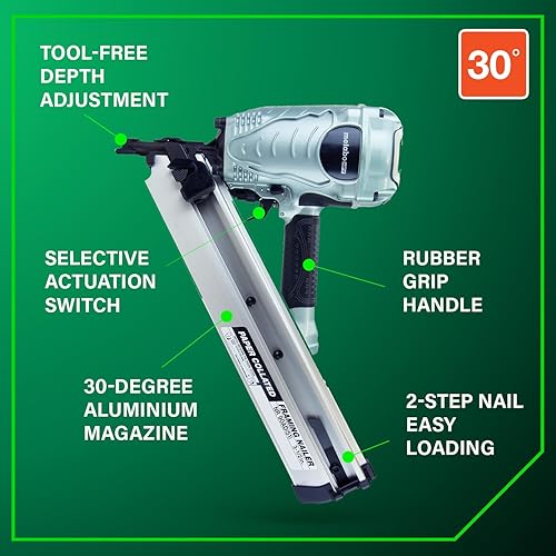 Miniatura 4 de Metabo HPT Clavadora para enmarcar  Marca Pro Preferred de clavadoras neumáticas  Cargador de 30 grados  Acepta clavos de papel de 2 a 3-12 pulgadas