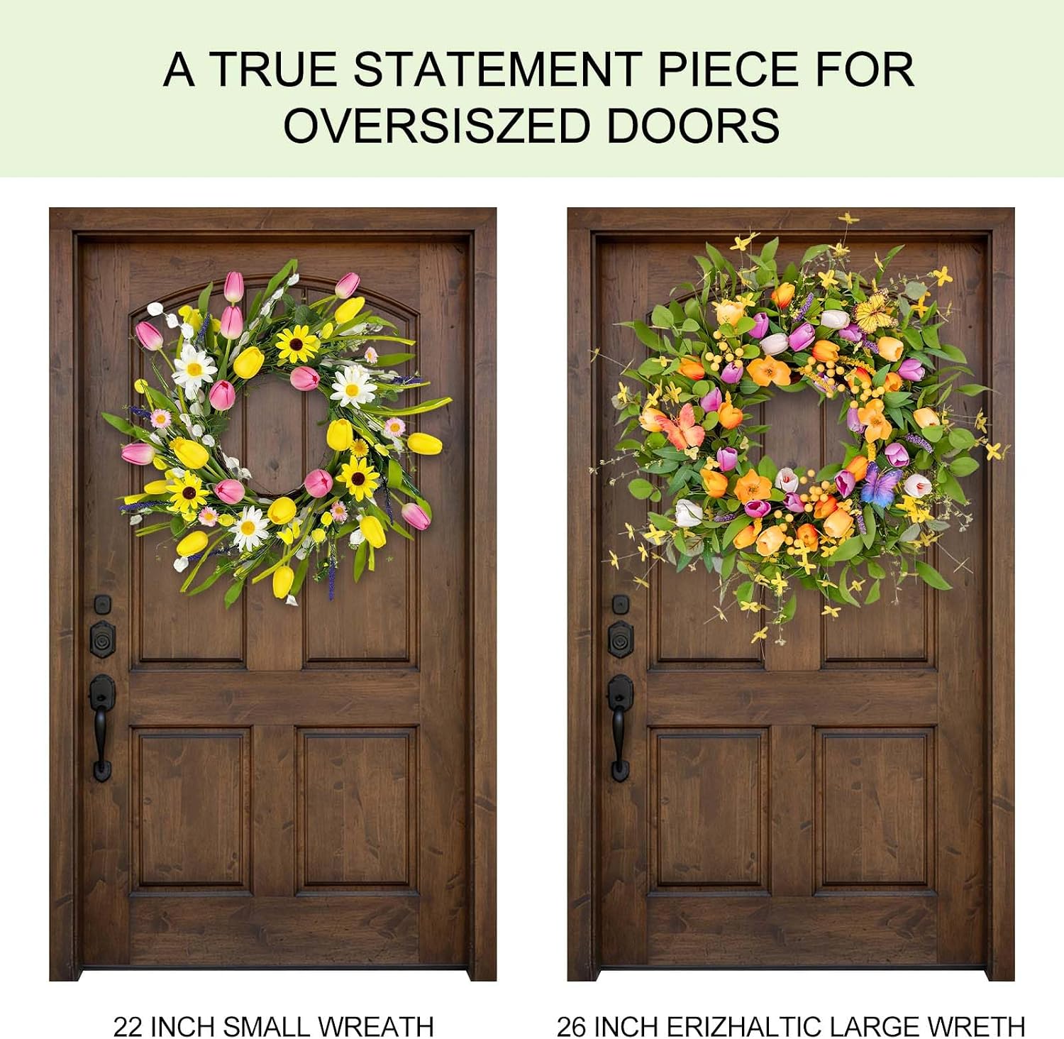 26 Inch Spring Summer Wreaths for Front Door, Extra Large Spring Door Wreath with Tulip Eucalyptus & Butterflies, Summer Floral Wreath for Outdoor Indoor Wall Window Porch Spring Home Decor