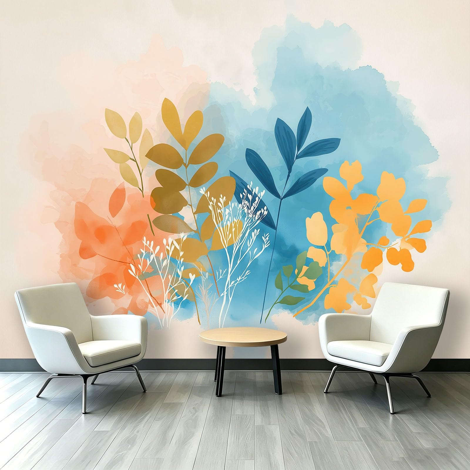 Carta da parati con foglie vegetazione, decorazione murale da parete, poster moderno, astratto, arte botanica, design fotografico per soggiorno e camera da letto, 400 x 280 cm (larghezza x altezza)