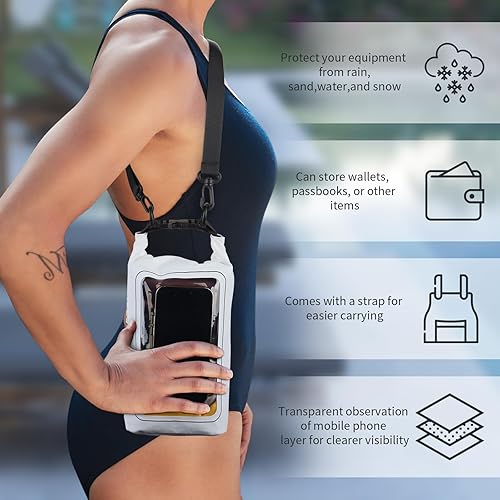 Vista 3 de Bolsa impermeable IP68 de 2L - Bolsa impermeable para piscina con tapa enrollable, bolsas secas impermeables para kayak - con funda para teléfono