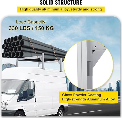Miniatura 3 de VEVOR Bastidores universales para escalera de techo, 6.2 a 8.3 pies, estantes ajustables para furgonetas, 330 libras de capacidad, de aluminio, para