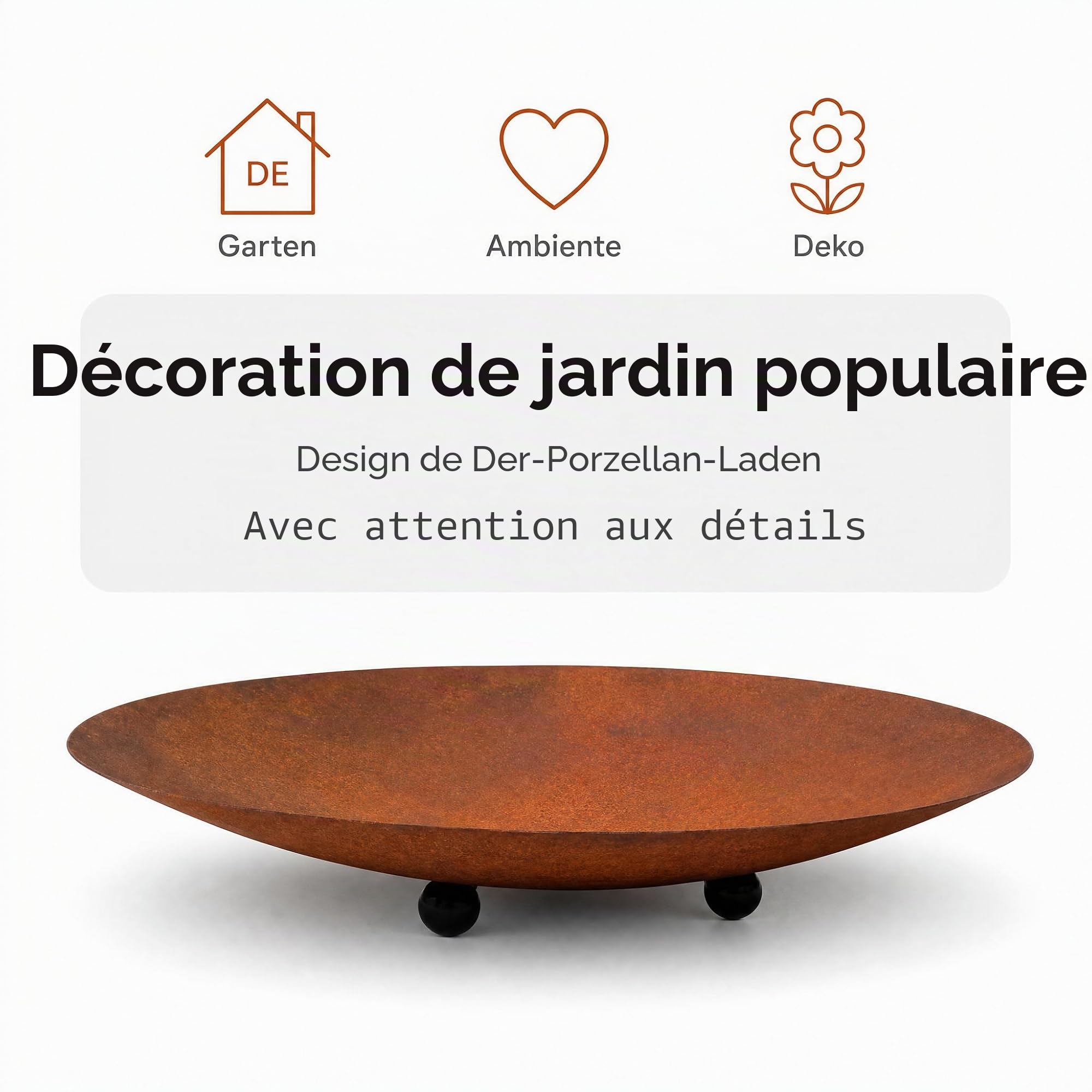 Bol en métal, patine, 50 x 9 cm, décoration de jardin rustique et rouille, accessoire de décoration rond pour jardin, balcon et terrasse, taille M