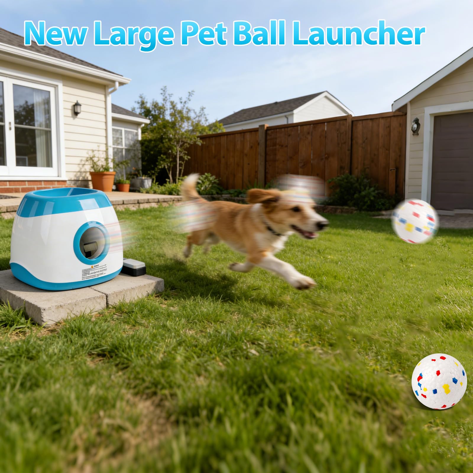 CDIYTOOL Lanceur de balles automatique pour chien, rechargeable sans fil, machine de lancement de balles interactif pour grands chiens, 3 réglages de distance avec télécommande, 3 balles