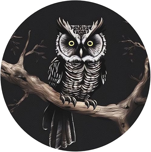 Miniatura 2 de Juego de 4 posavasos de cuero con estampado de búho nocturno con soporte, impermeable, resistente al calor, almohadilla redonda para bebidas frías y