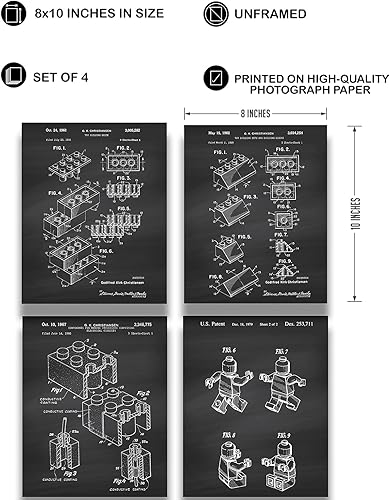 Miniatura 3 de Govivo Legos Patent - Un conjunto de cuatro patentes de Lego - Impresiones decorativas de pared con fondos gris oscuro - ilustraciones sin marco