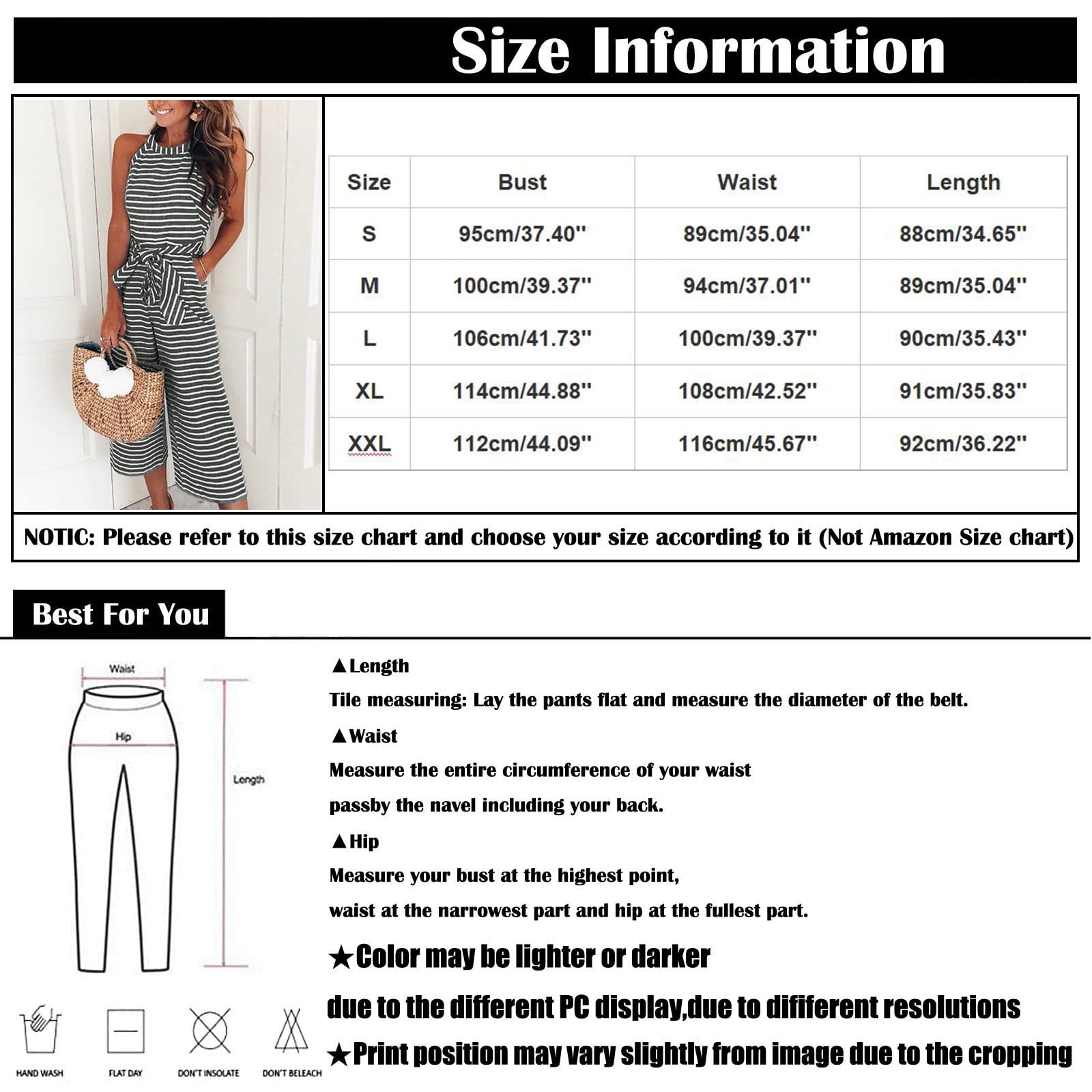 FUPODD Jumpsuit Damen Sommer Elegant Gestreift Overall 7/8 Lang Mit Gürtel Playsuit Neckholder Einteiler Weites Bein Jumpsuits Für Damen Mit Tasche Onesie Ärmellos Romper Frauen Streifen Hosenanzug