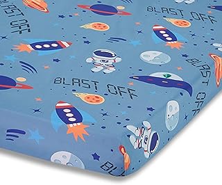 Baby Boy Fitted Crib Sheet Outerspace Adventures, 100% Soft Breathable Microfiber Baby Sheet, Fits Standard Size Crib Mattress 28in x 52in, Nursery Sheet