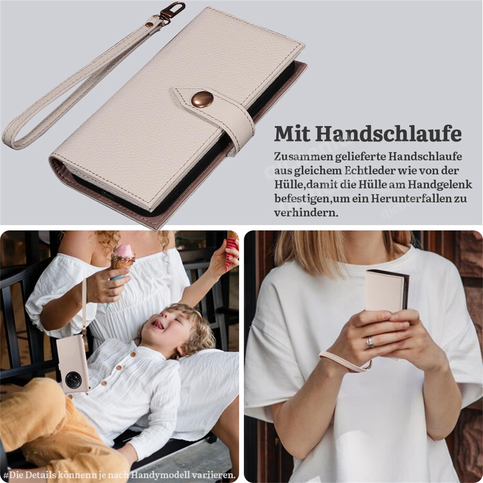 Große Kapazität Echtleder Case für OnePlus Open,Weiß