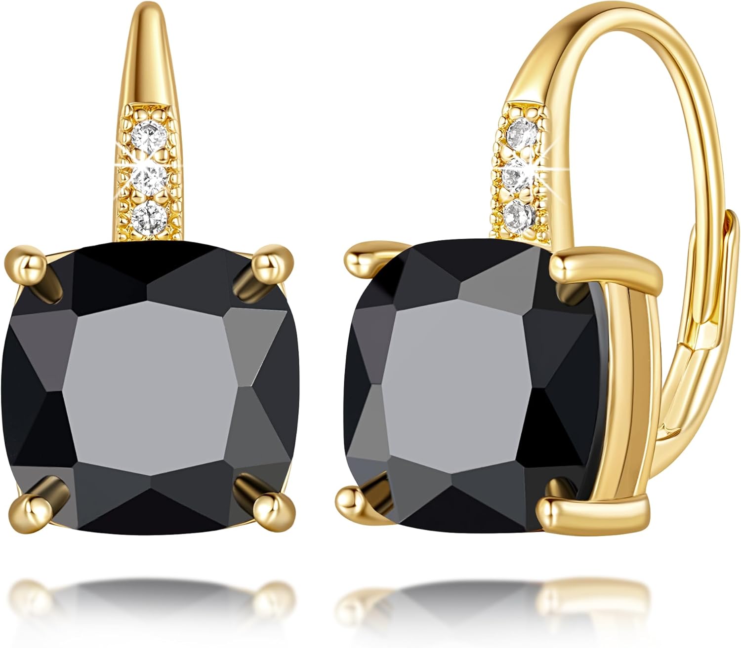 14K Gold Earrings for Women Gold Hoop Earrings for Women Black Dangle Drop Leverback Hoop Earring for Womens Hoops with Black Square Cubic Zirconia Soft and Shadowy Gleam Hoops Dangling Drop Earring for Womens Dangle 24mm