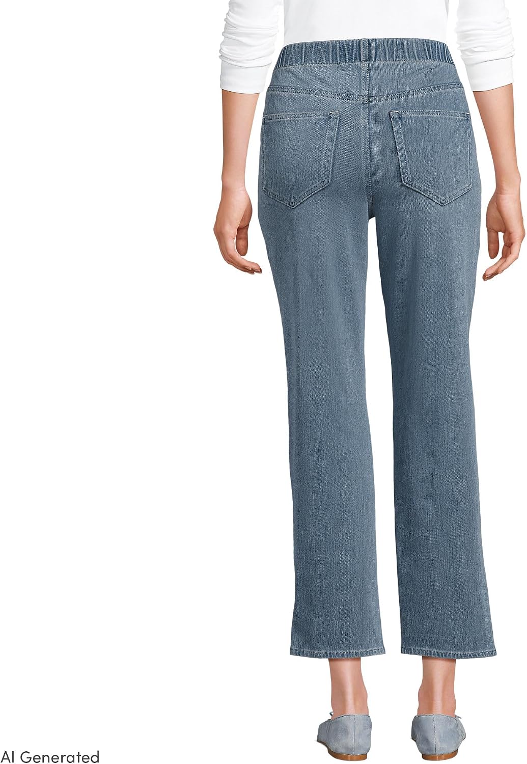 Lands' End Women's Starfish High Rise Knit Denim Straight Crop Jeans