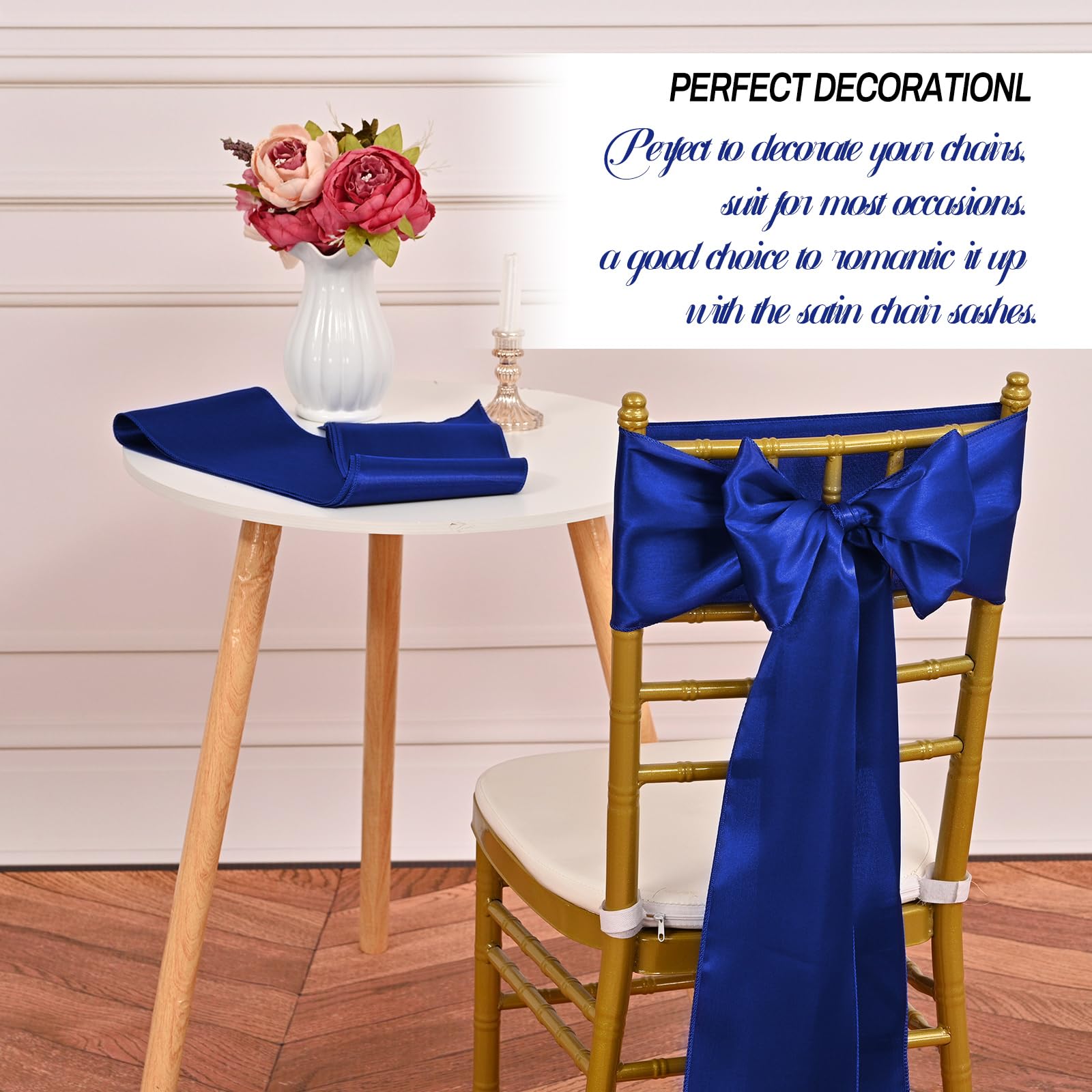 Pesonlook Lot de 50 rubans de chaise en satin pour décoration de fête de mariage, hôtel - 17 x 275 cm - Bleu roi