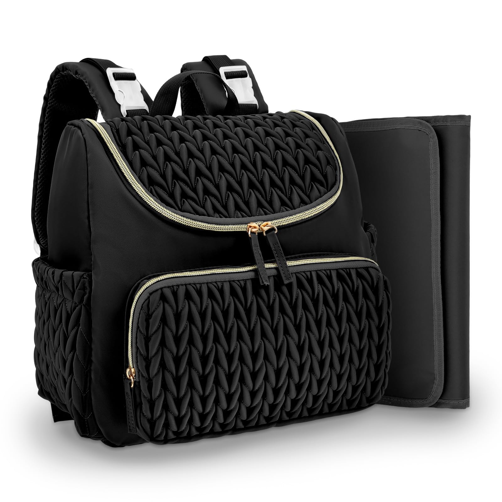 Petit sac à langer avec matelas à langer, sac à dos décontracté, sac à dos élégant avec poche isolée, sac à dos pour bébé pour poussette, voyage, Noir , 38*30*15CM, /