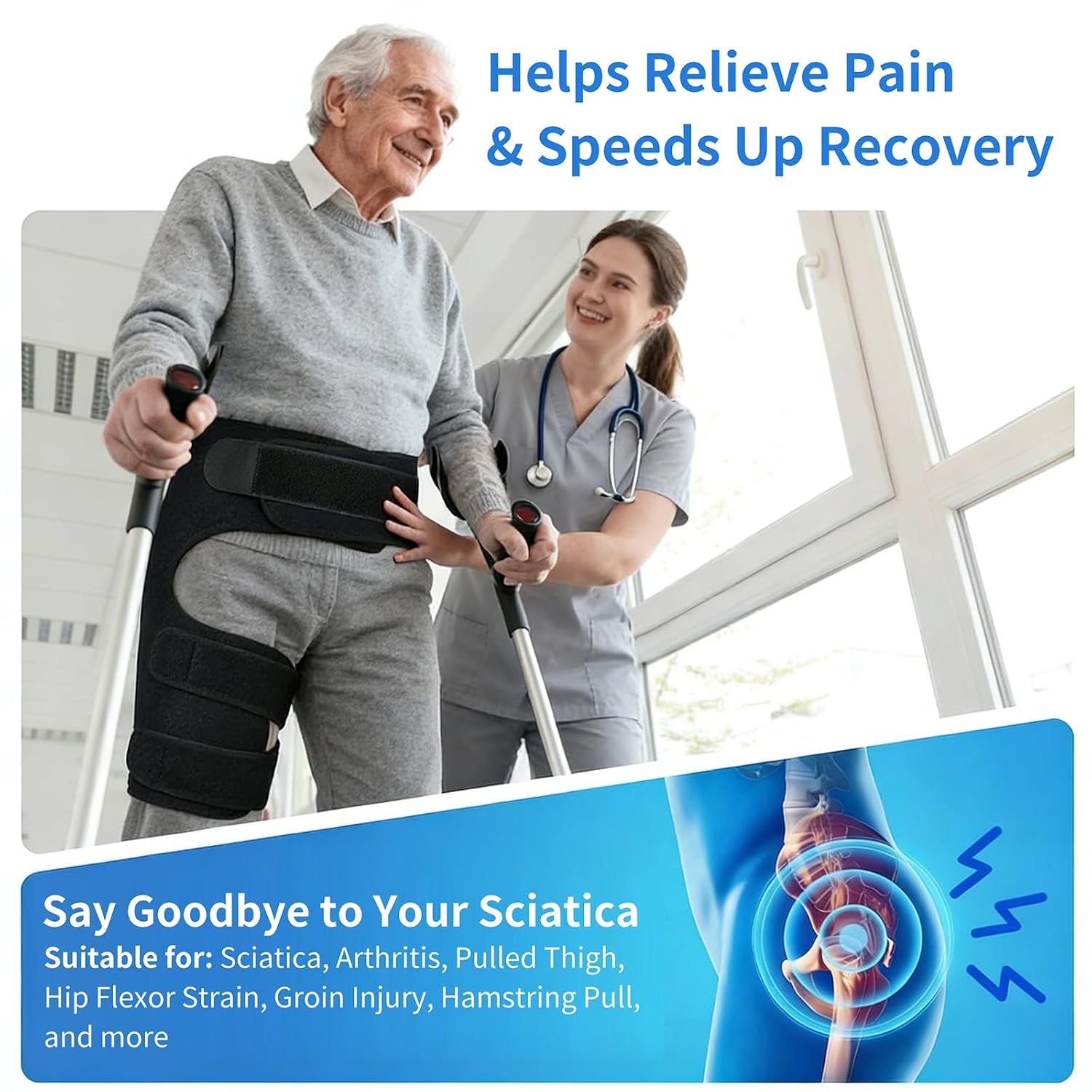Professional Hip Abduction Brace with Support Stays & Fixation Belt, Hip Replacement, Arthritis, Dislocation Support, Universal Fit for Men & Women, Right