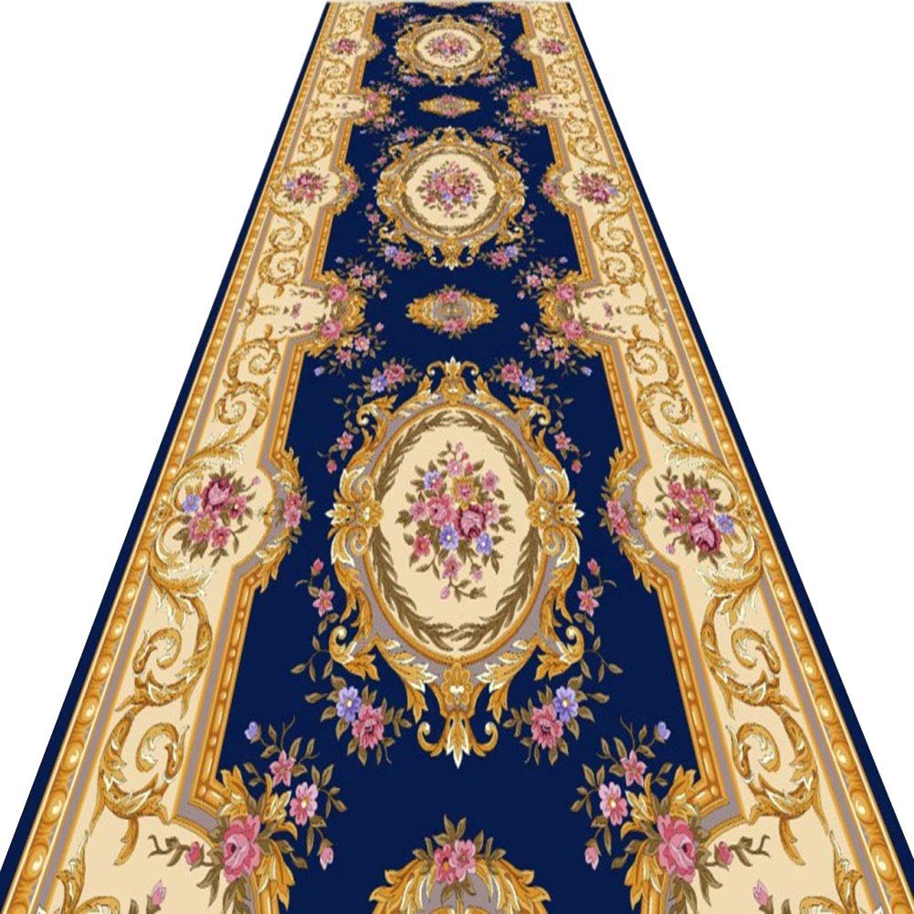 Alfombras de pasillo largo azul lavables que eliminan la suciedad al entrar