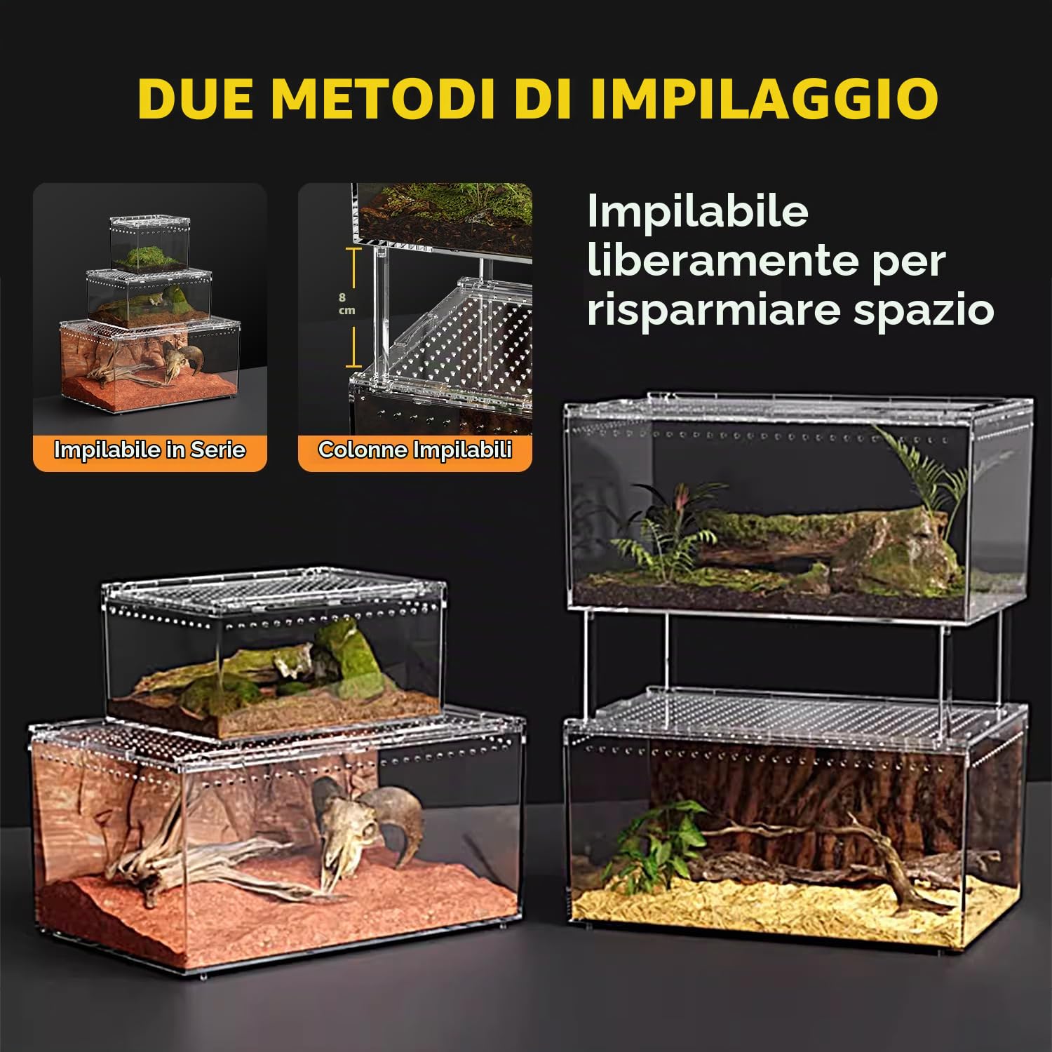reptile tank【Nessun assemblaggio】 Recinzione per rettili con pulsante magnetico.30 x 20 x 15 cm Gabbia per recinzione per serpenti addensati, vasca per l'allevamento di rettili impilabile