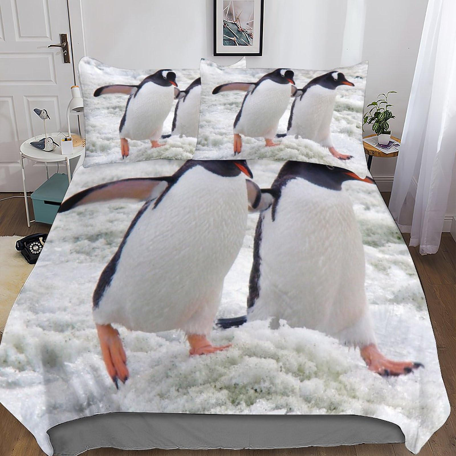Ensemble de literie pingouin haut de gamme en microfibre avec couvre-lit 3D texturé