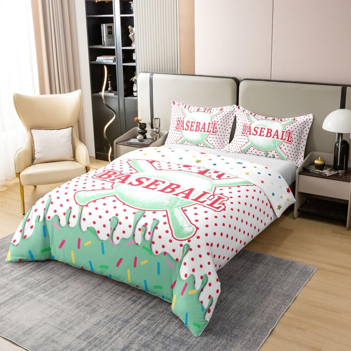 Erosebridal Ice Cream Baseball 100% Cotton Duvet Cover King for Boys Girls