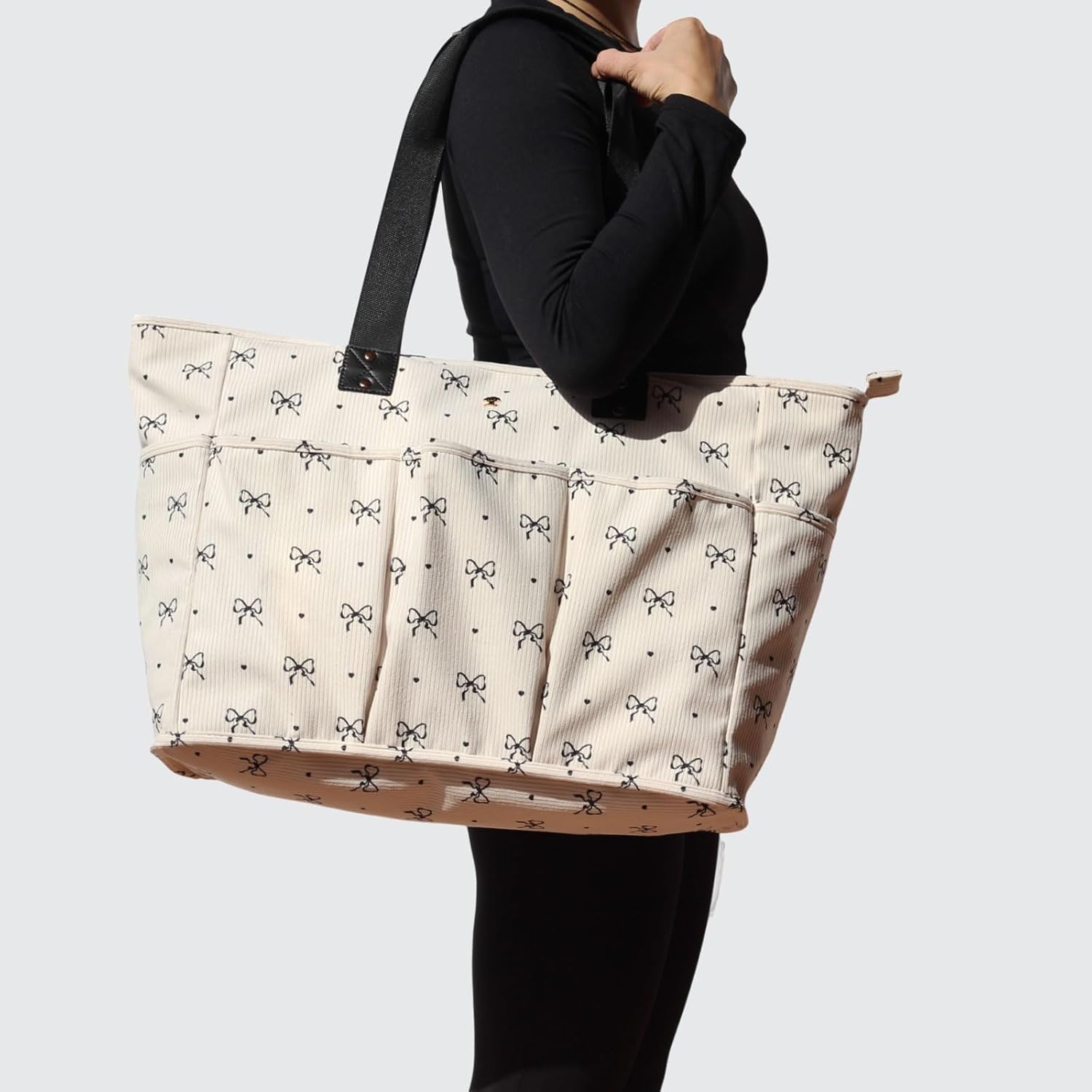 Corduroy Women Ladies Weekender Bag Muti-pockets Overnight Carry-on Duffel Travel Gym Tote Luggage Duffle with Trolley Sleeve (Corduroy bow)