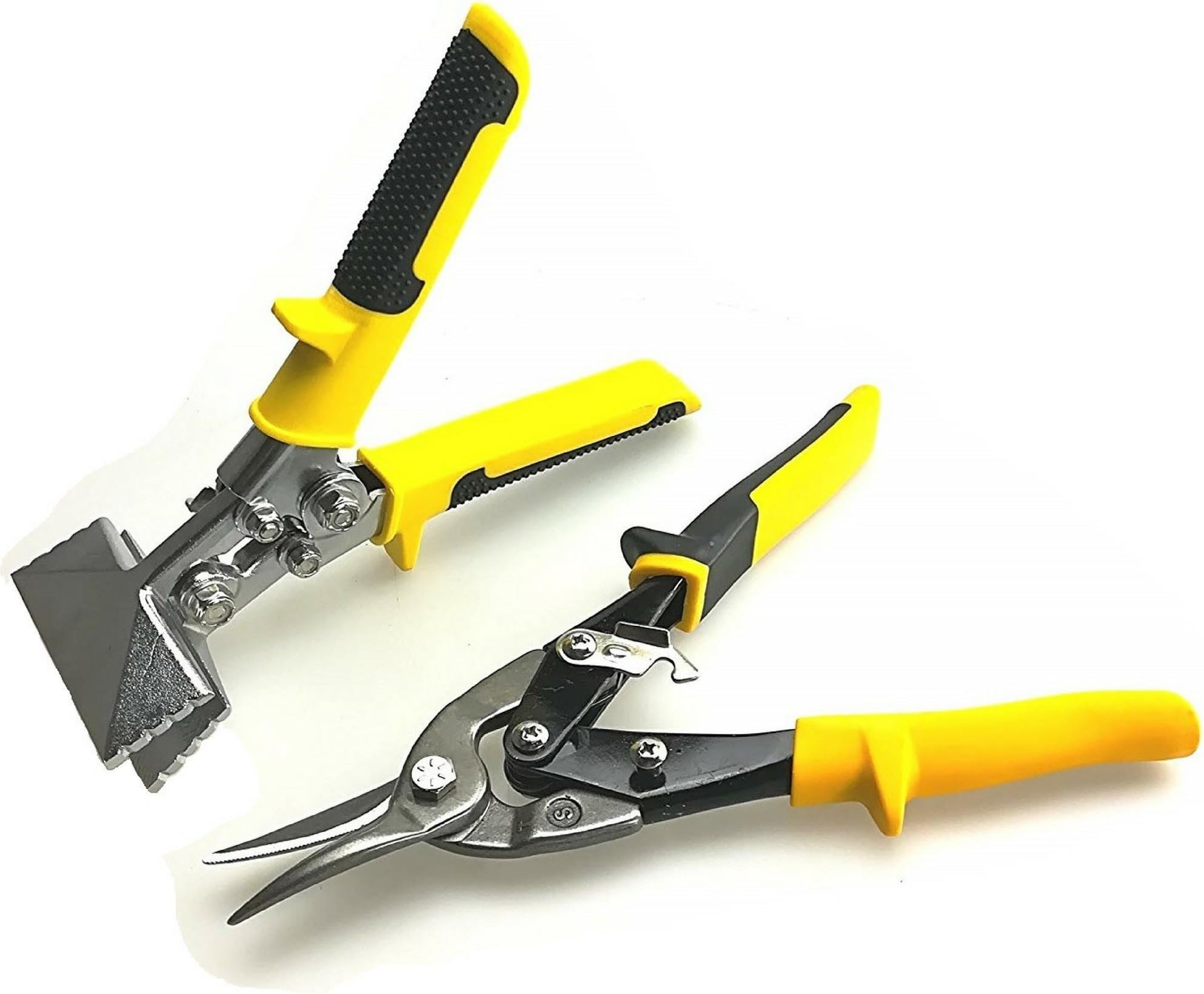 Metal Sheet Tools Set- 3” Inch Hand Seamer Fairmont Tongs and Straight Cut Aviation Snips for cutting bending and flattening sheet metal- Yellow