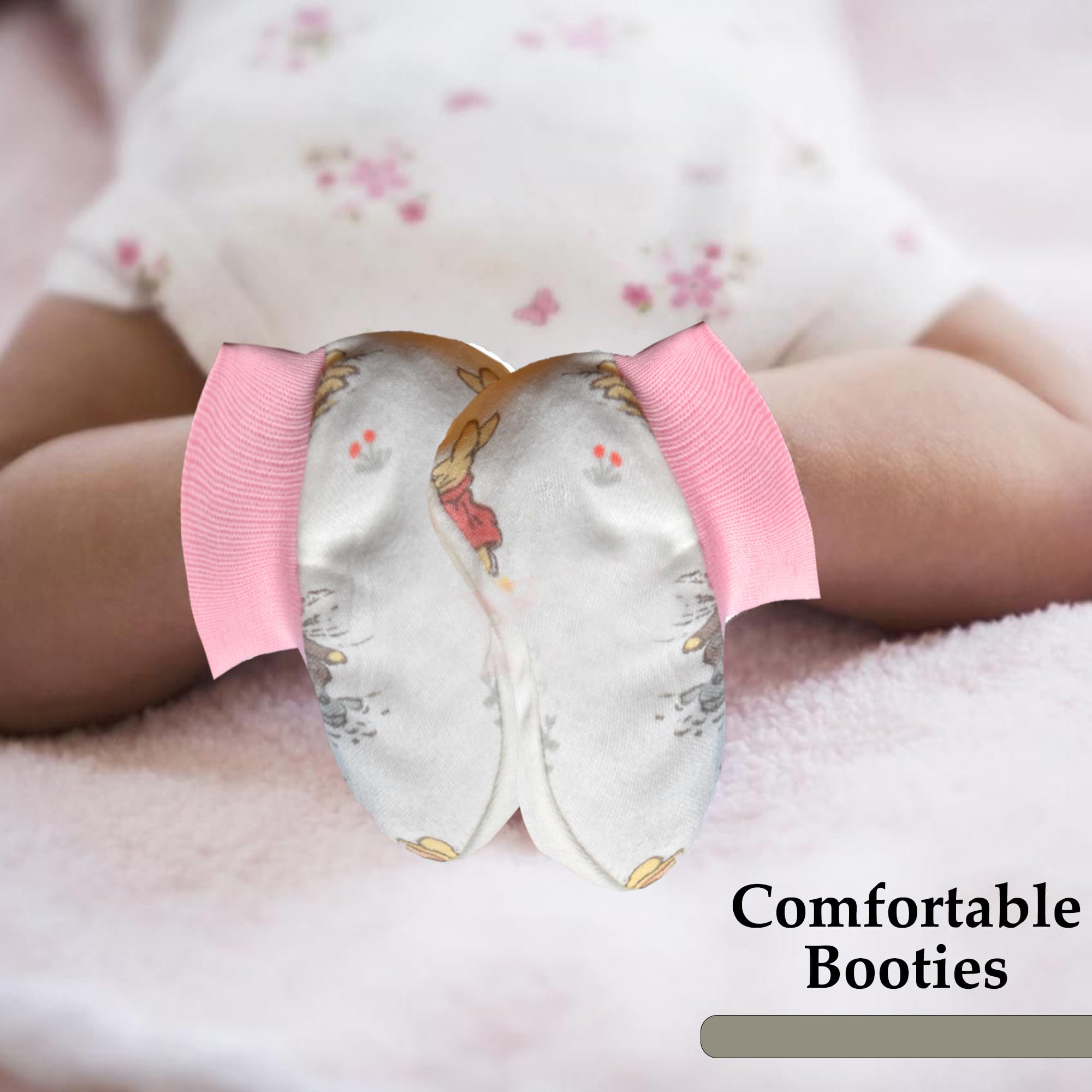 VParents Baby Mittens Caps Gloves and Booty Combo Set - (set of 2 0-3 Months) | Unisex Booty Set | Durable Cotton Gift Set | -Assorted Deisgn (Pink and blue) - Image 2 thumbnail