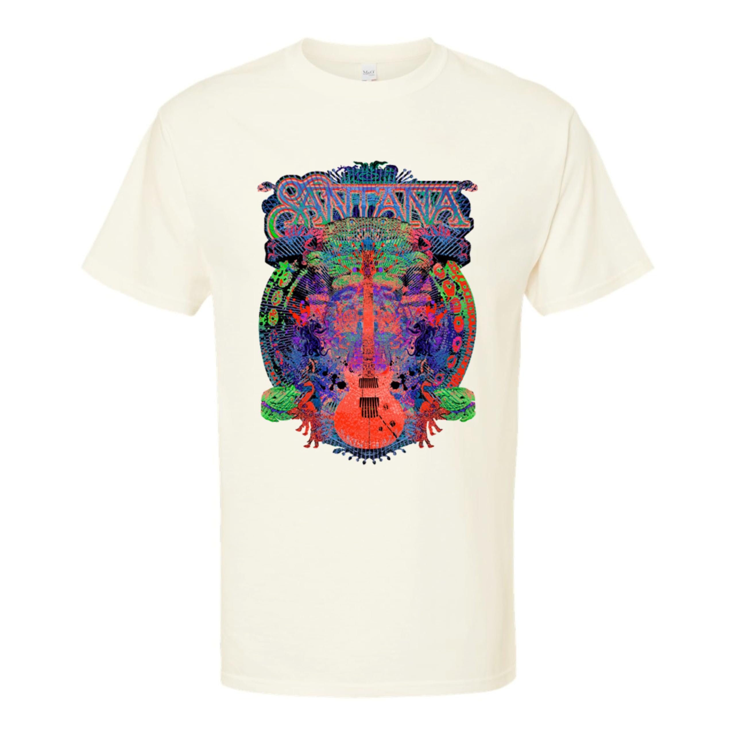 Carlos Santana T Shirt for Men & Women Psychedelic Poster White Short Sleeve Graphic Tee - Band Tshirt, White, Large