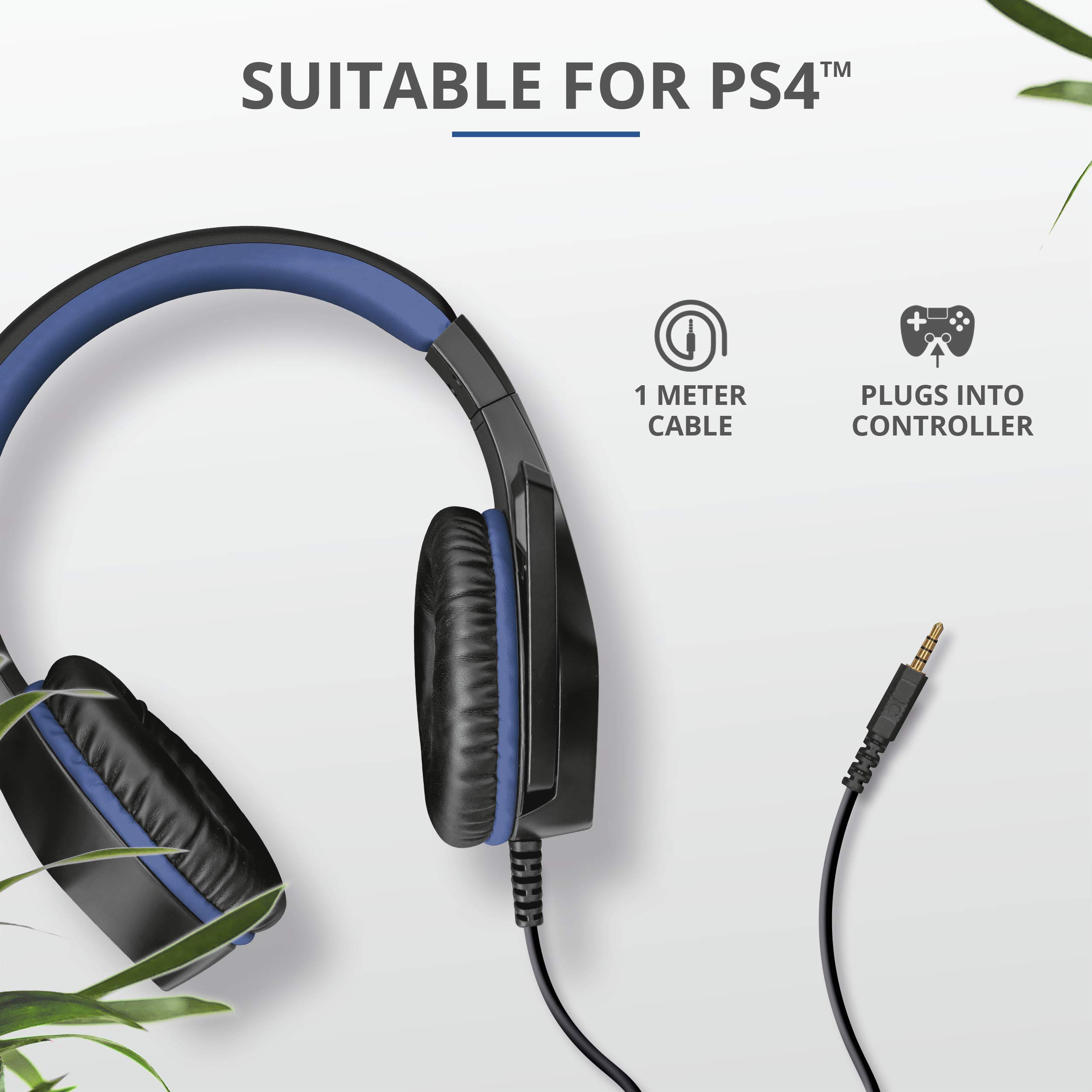 Trust Gaming Cascos PS4 & PS5 GXT 404B Rana Auriculares Gamer con Micrófono Plegable y Corto y Diadema Ajustable, Cable de 2 m, para PlayStation 4 & 5 - Azul