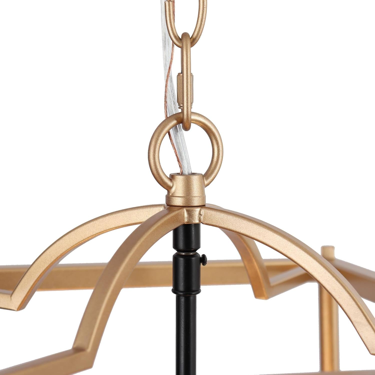 Black Gold Lantern Chandelier, Modern 4-Light Foyer Pendant Lighting with Seeded Glass Shade for Kitchen Island, Dining Room and Bedroom