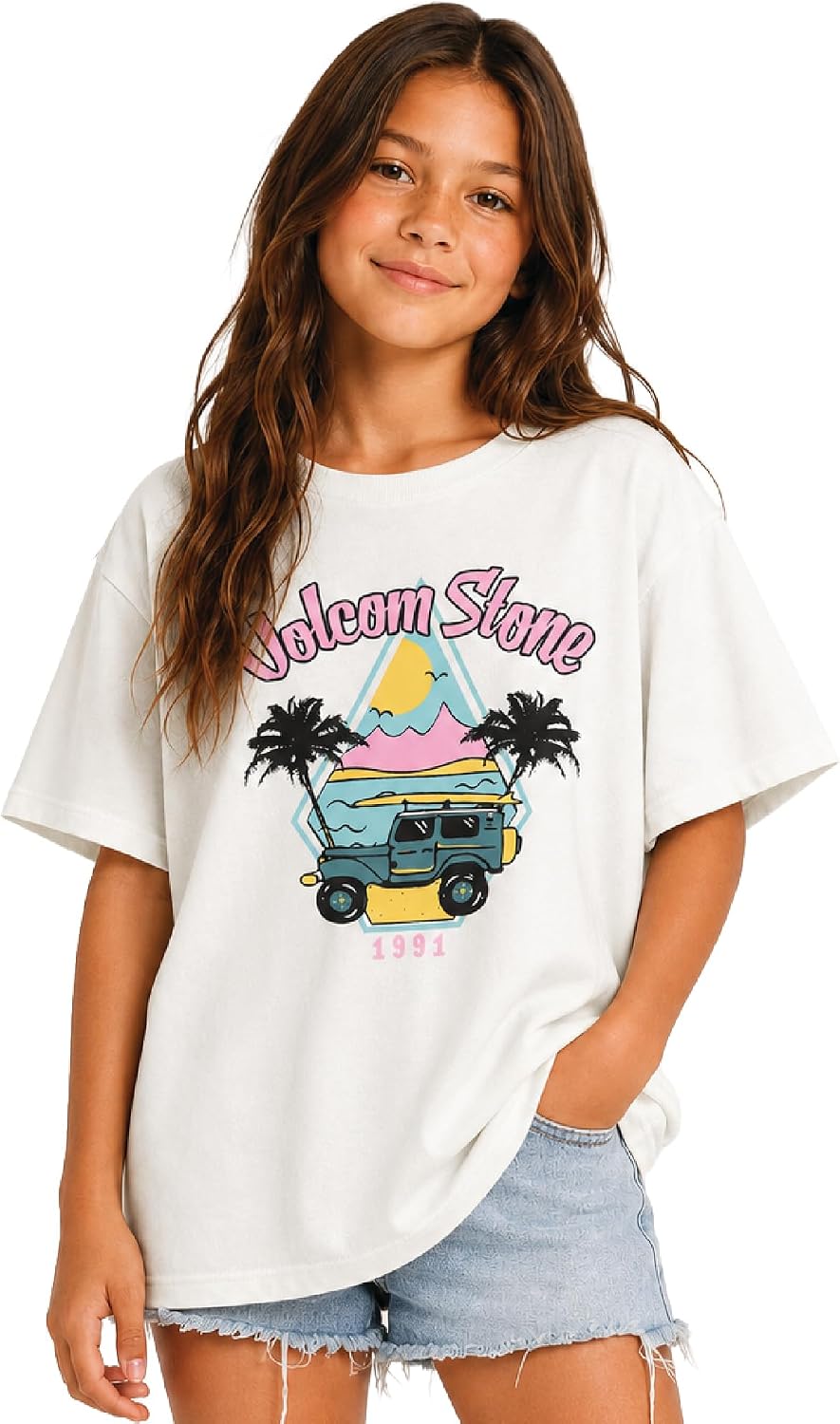 Volcom Girls Shirts - Casual Crewneck Short Sleeve Graphic Tee Trendy Tops - Breathable Girls Summer Clothes
