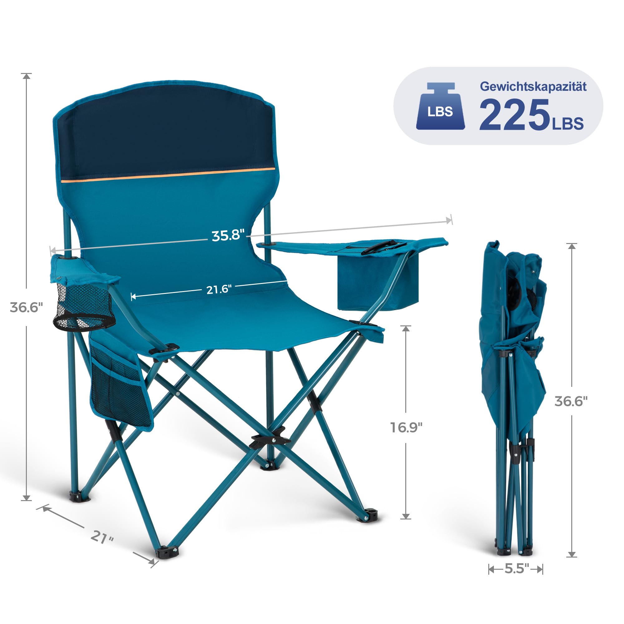 LET'S CAMP Campingstuhl 2er Set Klappstuhl Campingsessel mit Getränkehaltern Faltstuhl Camping Angelstuhl Klappbar mit Armlehnen Outdoorstuhl