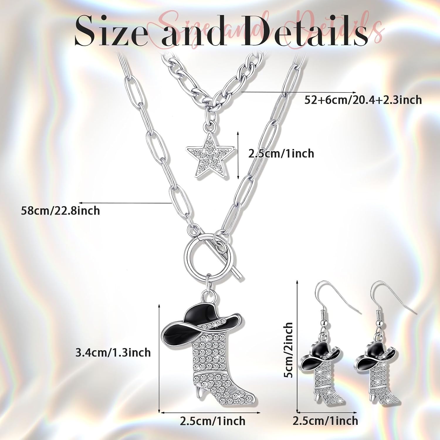 Quelay Cowgirl Earrings for Women Western Cowboy Boot Necklace Cowgirl Accessories for Women Rhinestone Cowboy Boot Earrings Necklace Set
