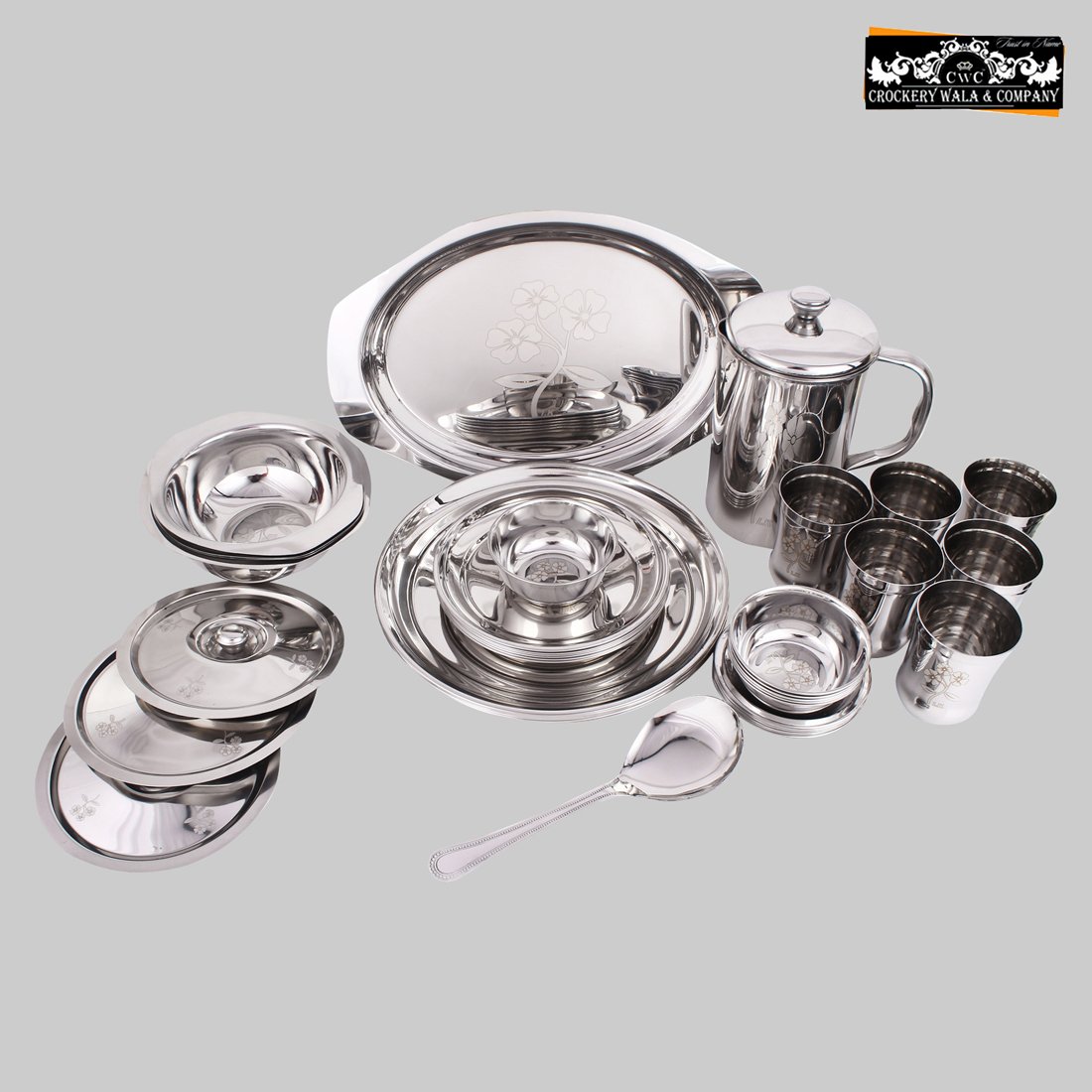 Crockery Wala and Company Stainless Steel Dinner Set 51 pcs, Elegant