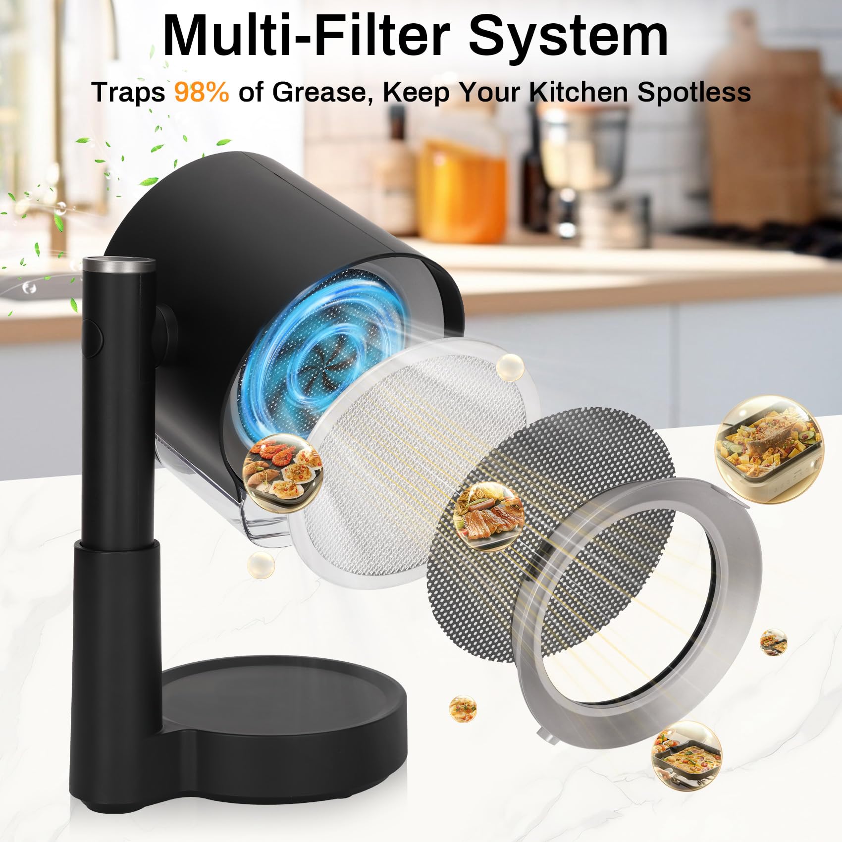 Portable Range Hood, 2026 Upgraded Desktop Exhaust Fan with 3 Filter System, Countertop Range Hood 3-Speed, Angle-adjust, Low Noise, Detachable Filter & Oil Collector, Washable, for BBQ, Hot Pot, RV - 3