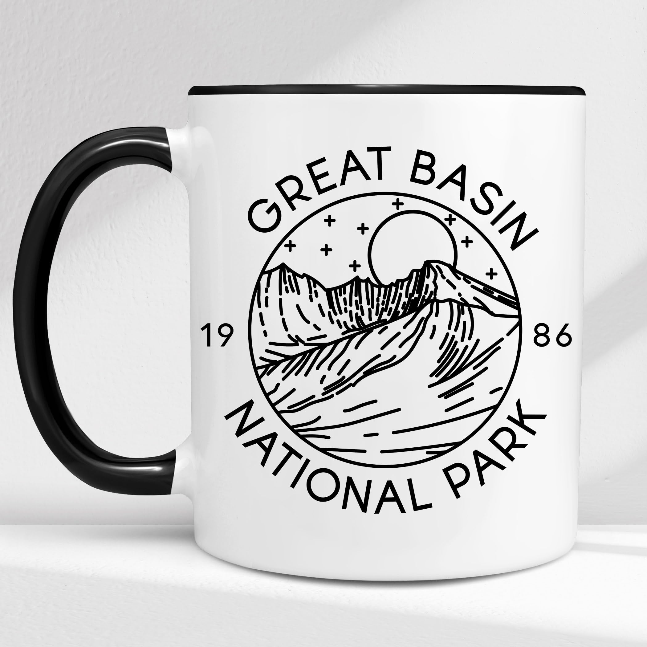 Great Basin National Park Ceramic Mug - 11oz & 15oz, Black & White - Microwave & Dishwasher Safe - Desert Skyline Gift (11 oz black accent)