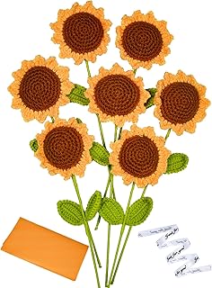 7 PCS Crochet Sunflower, DIY Knitted Sunflower Bouquet, Sunflower Crochet for Mother's Day, Birthday Gift, Home Wedding Party Office Table Centerpieces