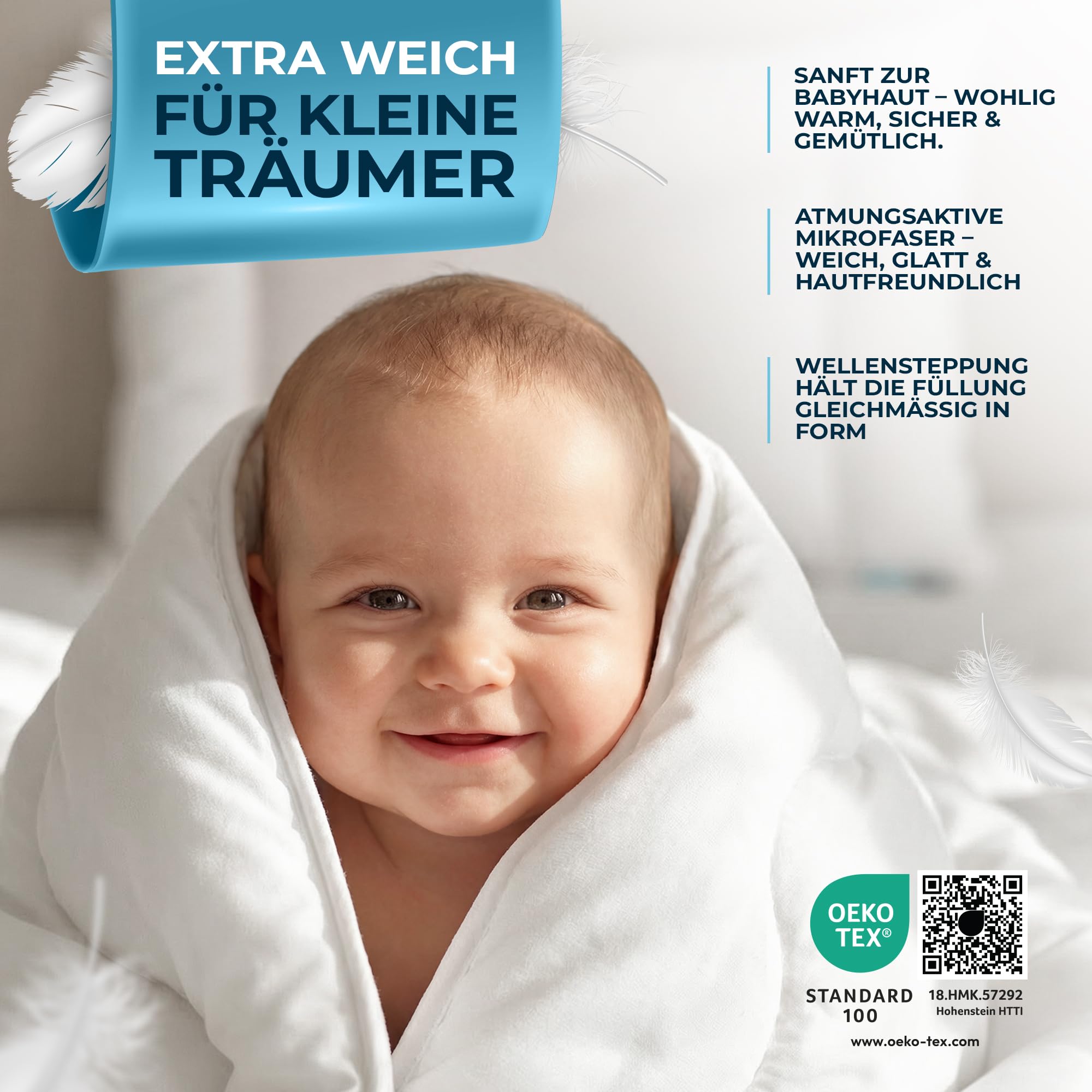Glückstoff® Kinder Bettdecken Set [BETTDECKE & Kissen] - Baby Bett Set - Kinderbettdecke 520g - Ganzjahres Bettdecke & Kissen flach für Babys - Babybettdecke - Bettwäsche Kleinkind (100x135; 40x60)