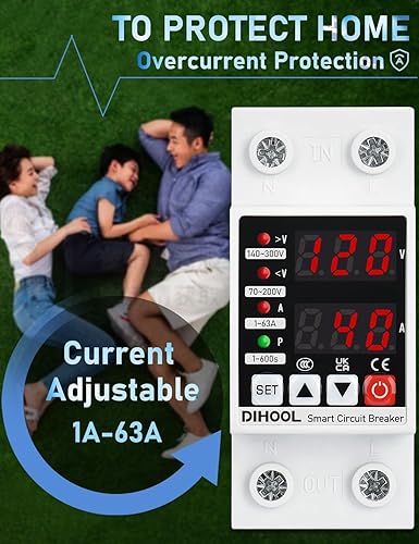 Miniatura 7 de DIHOOL Protector de voltaje ajustable 110V 220V, corte de bajoalto voltaje y protección contra sobrecorriente, subvoltaje 70-200V, sobretensión de