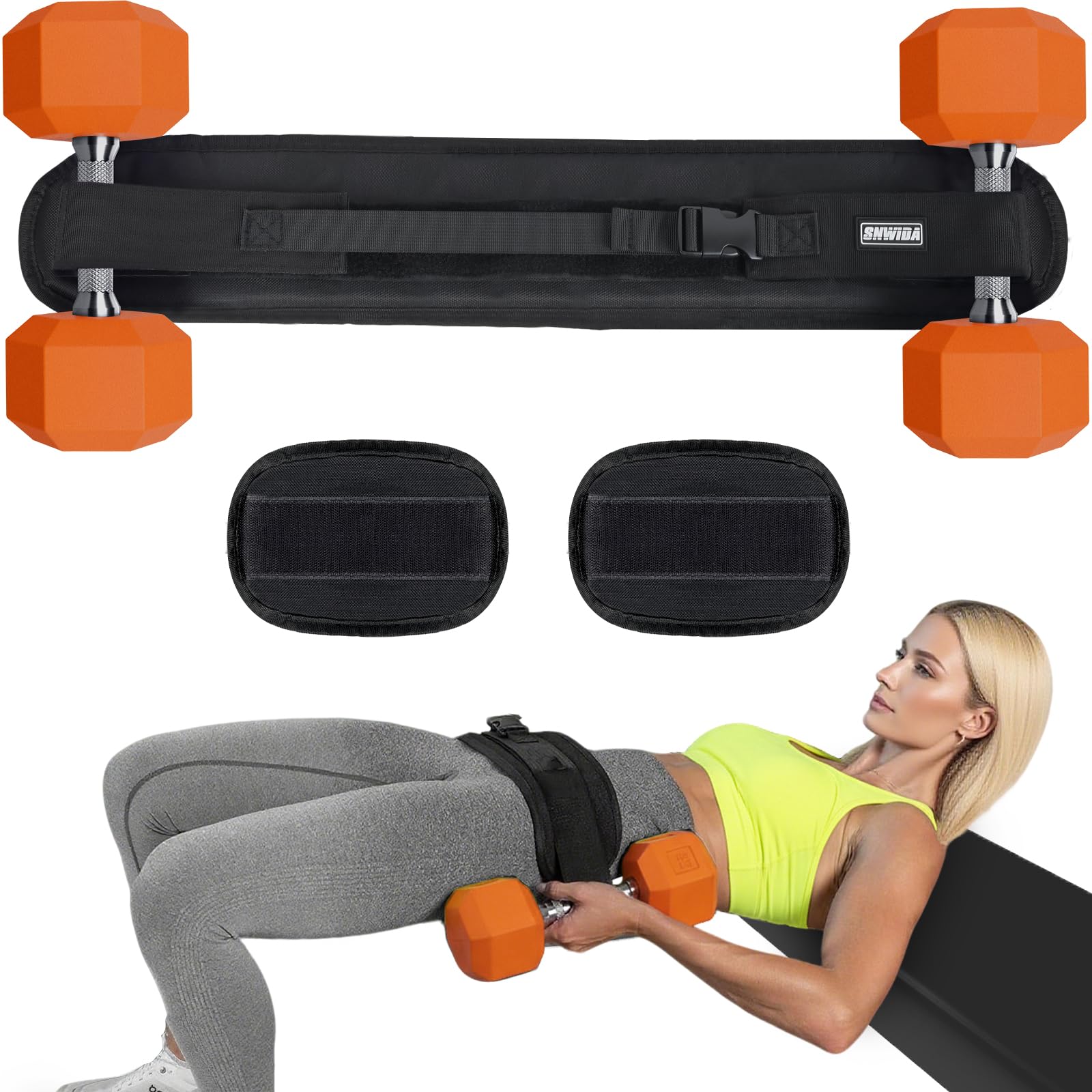 Hip Thrust Belt for Dumbbells Heavy, with 2 Comfortable Slip-Resistant Padding for Booty Trainer, Glute Bridge Weight Belt for Home & Gym, Hip Thrust Band for Dumbbell Kettlebell Plate