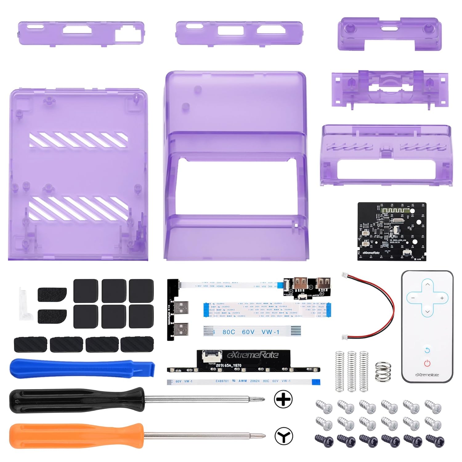 eXtremeRate AiryDocky DIY Kit LED Version Replacement Shell Compatible with Nintendo Switch Dock, Clear Atomic Purple Redesigned IR Remote Control 7 Color 50 Effects RGB LED Kit for Switch OLED Dock