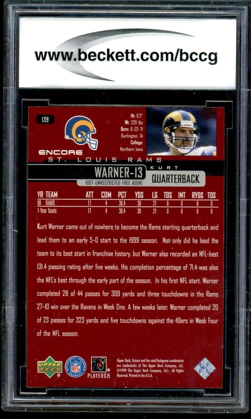 Kurt Warner Rookie Card 1999 Upper Deck Encore #139 BGS BCCG 10 - Unsigned Football Cards
