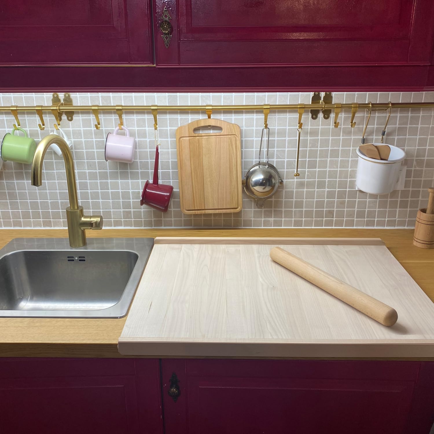 Holzbackbrett - Teigbrett Nudelbrett 70x50 cm Brotbretter Holz Küchenutensilien - Holzbrett zum Ausrollen des Teigs