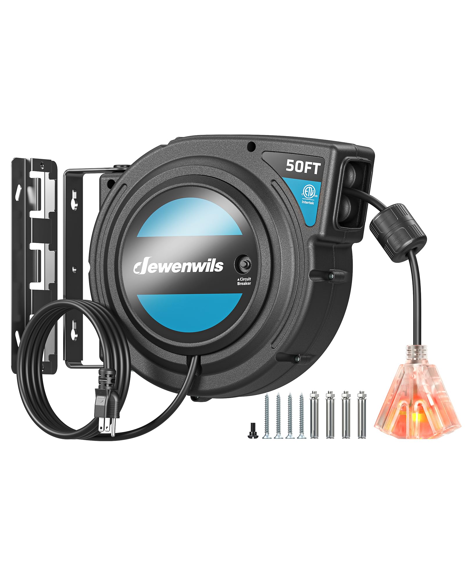 DEWENWILS Electric Cord Reel with Twist-lock Stopper, ETL Listed, Black