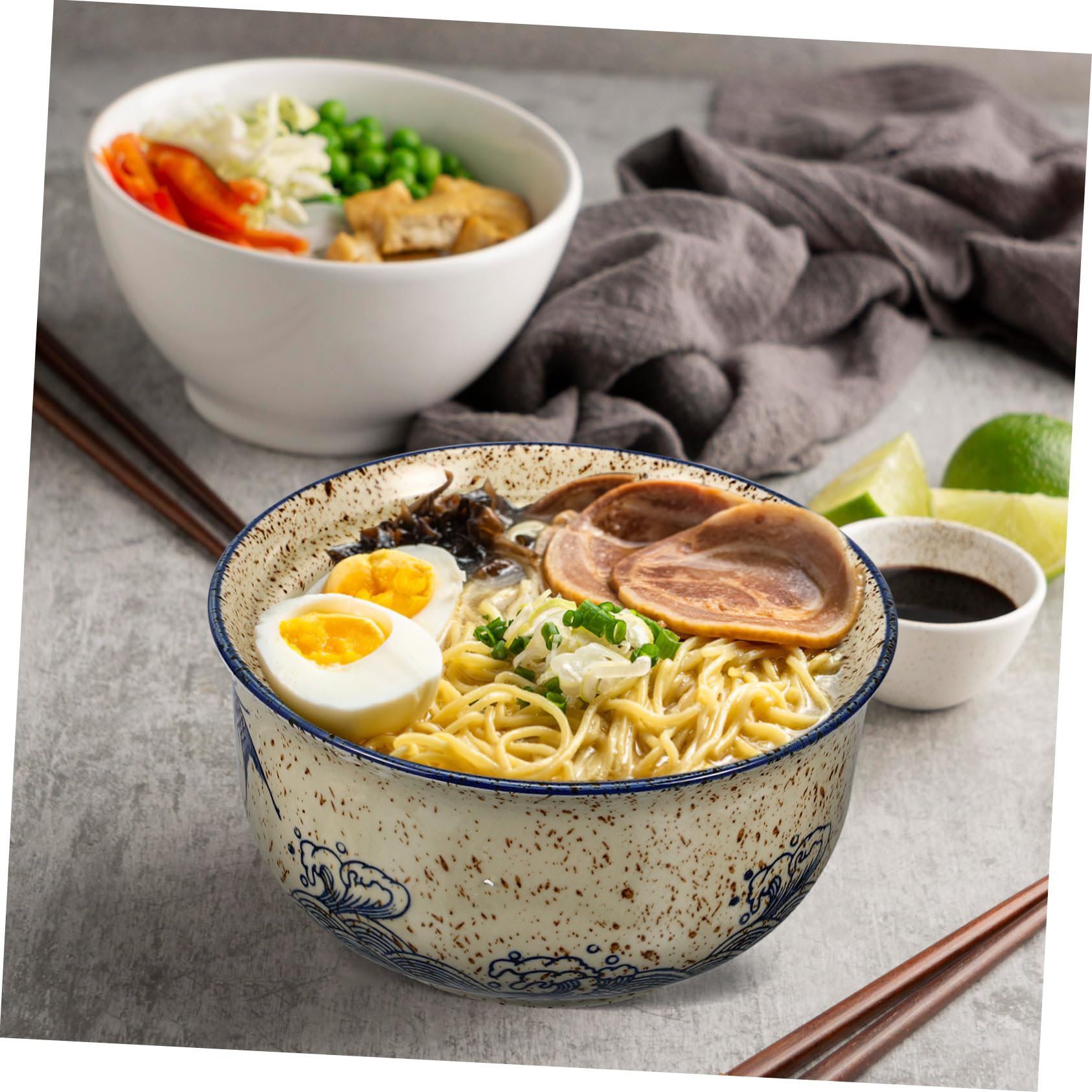 ULTECHNOVO Servierschalen Set mit Deckel Keramik-ramen-schüssel-set Ramen-suppenschüssel Essstäbchen Löffel für Ramen Suppen und Andere Gerichte