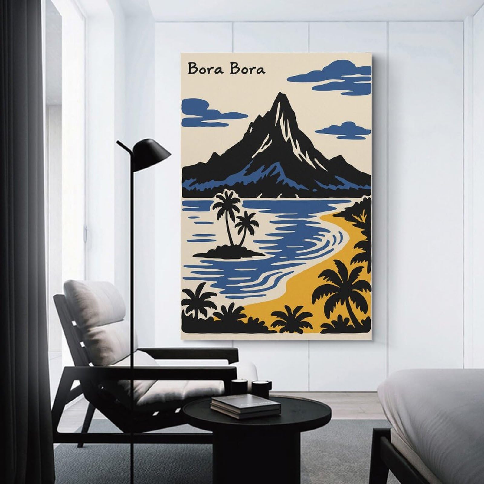 Junmoney Room Decor Wall Art Bora Bora Island Landscape Illustration, 20x30inch(50x75cm), for Feature Walls in Flats Or Modern Rooms, An Easy Match for Collected Prints
