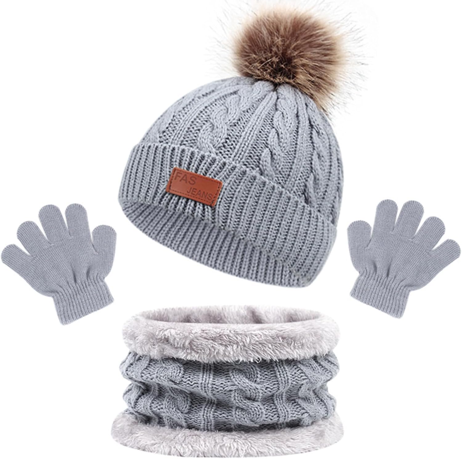 Kids Winter Hat Gloves Scarf Set,Toddler Beanie Hat with Neck Warmer & Gloves for Girls Boys