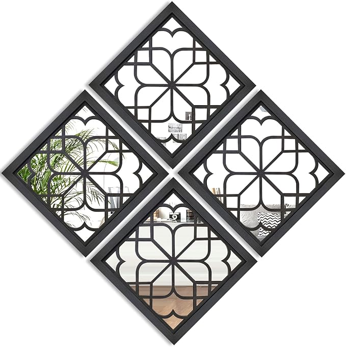 Wocred Set of 4 Mirrors Square Wall Rustic